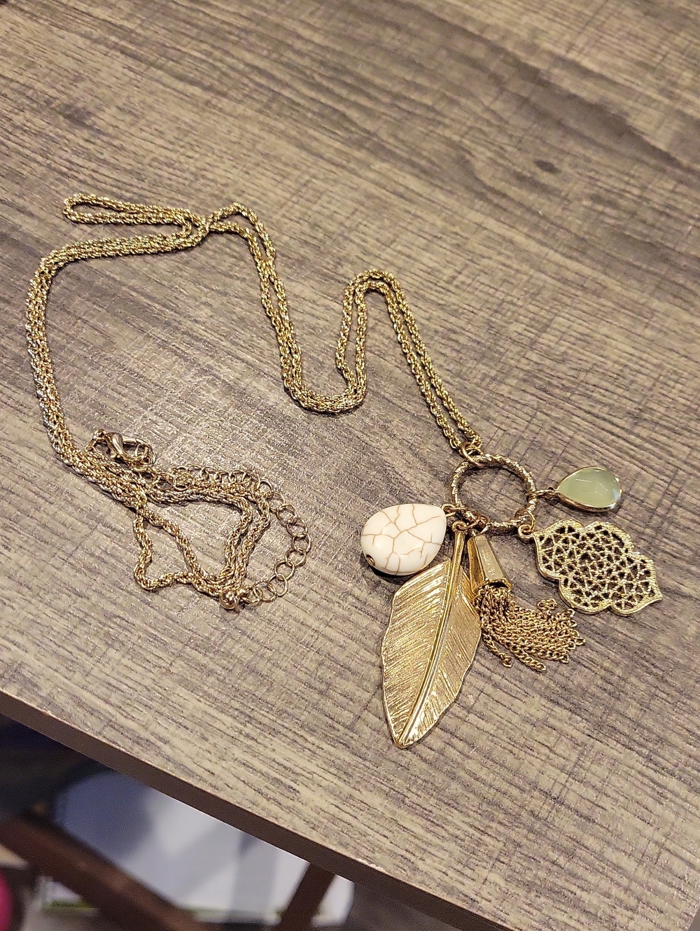 5 For 25.00/ Long Charm Necklace W / 5) Charms